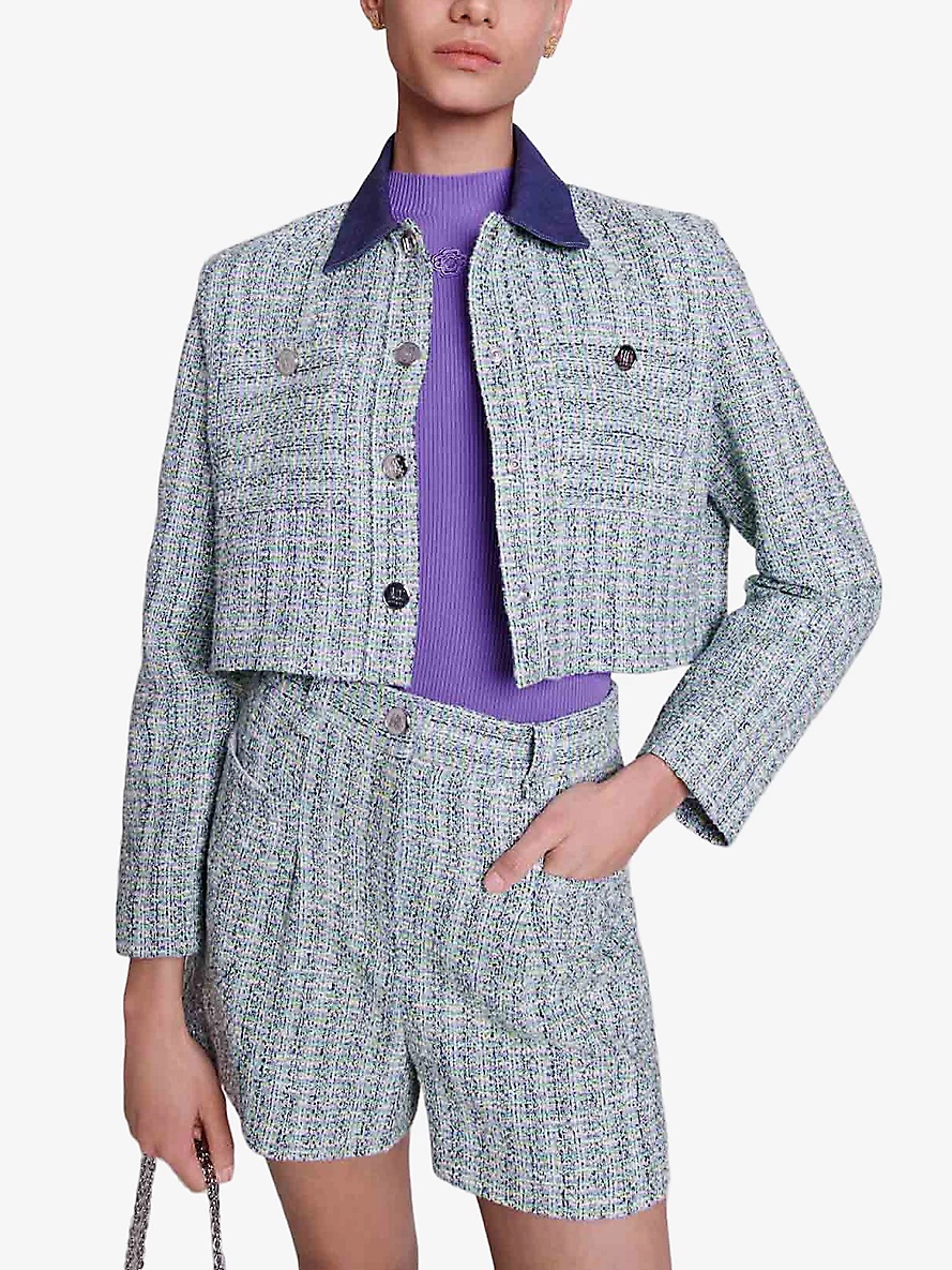 Contrast-tweed cropped cotton-blend blazer - 5