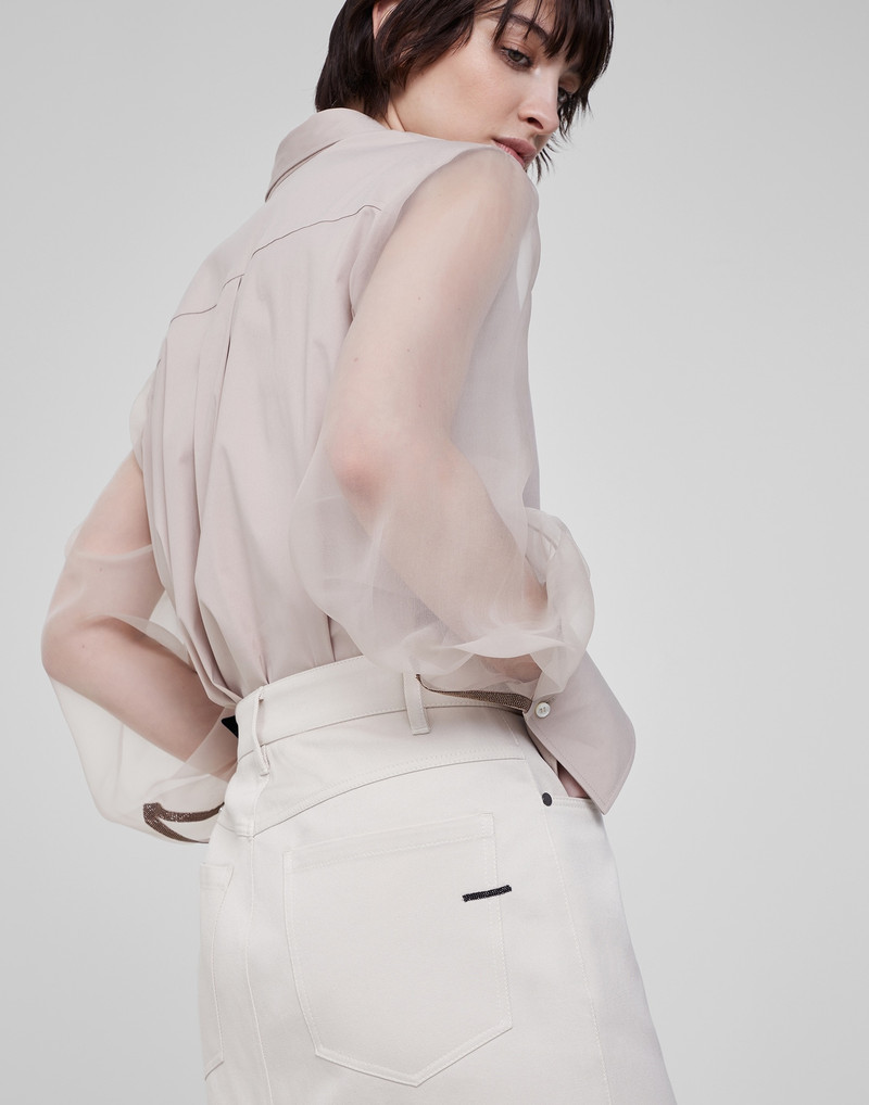 Dyed couture denim five-pocket midi skirt with shiny bartack 3
