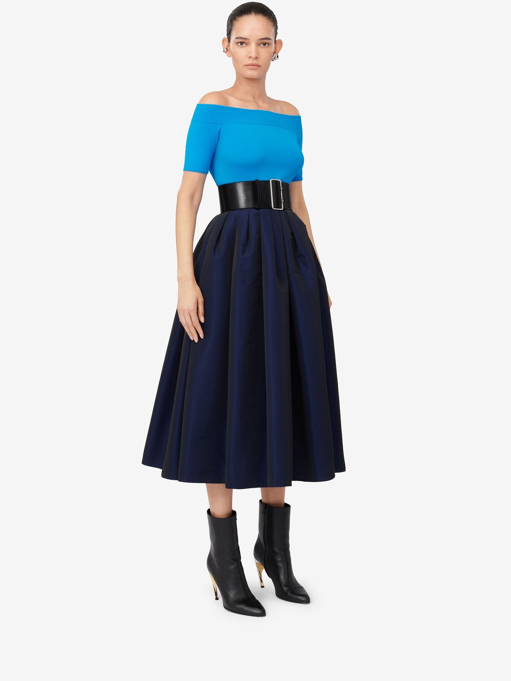 Women's Pleated Midi Skirt in Electric Navy - 3