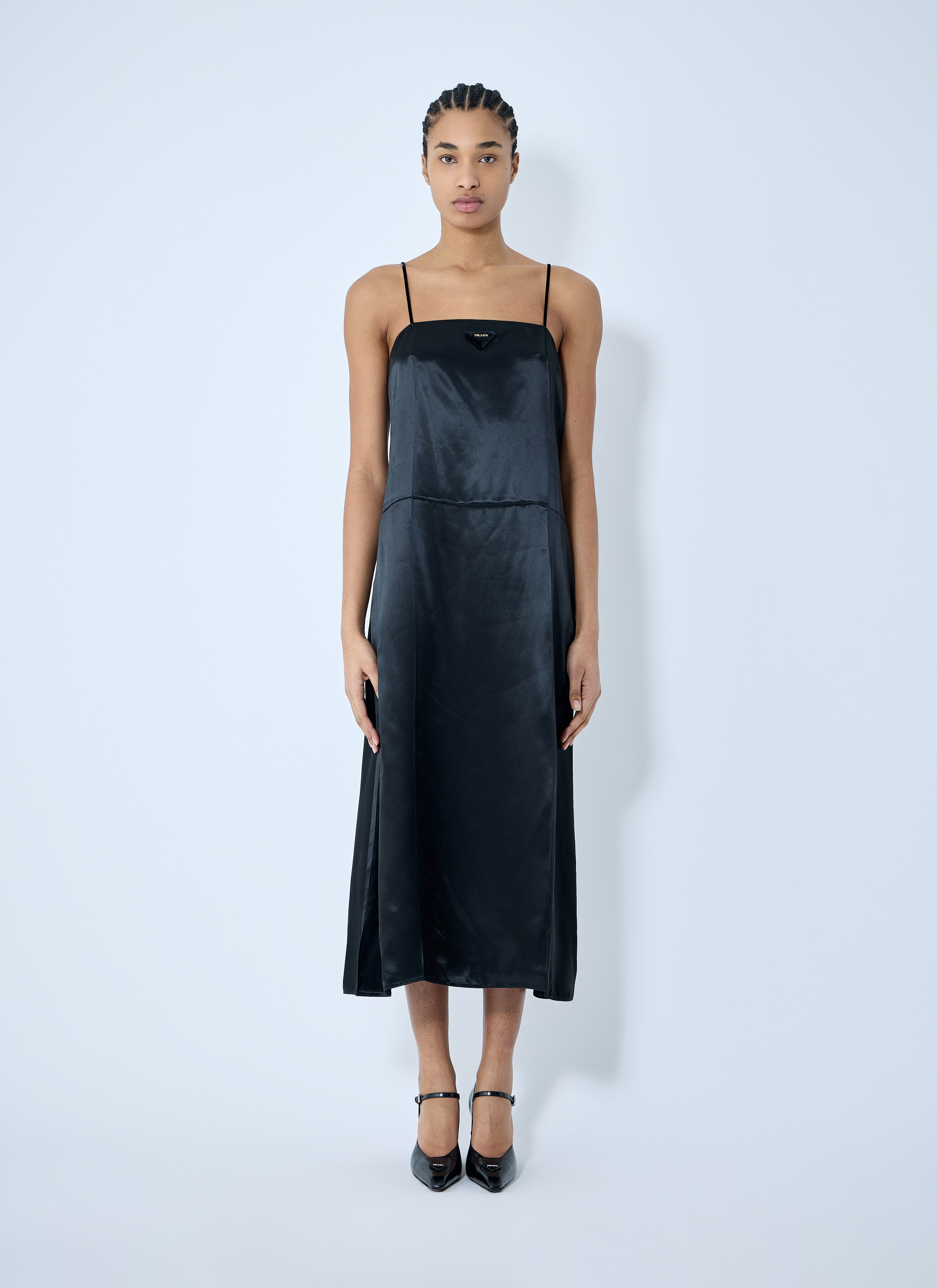 Satin Logo Patch Midi Dress - 1