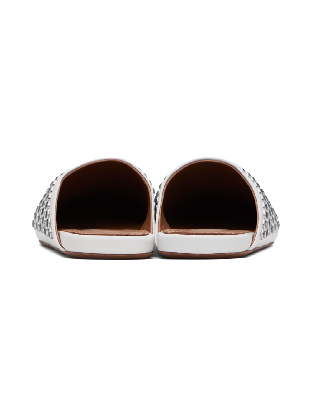 White Strass Lambskin Mules - 2