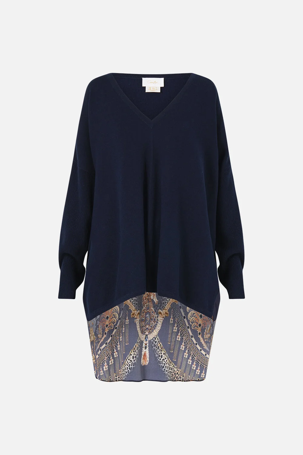 V NECK JUMPER WITH SILK BACK CLOAKED IN BAROQUE - 1