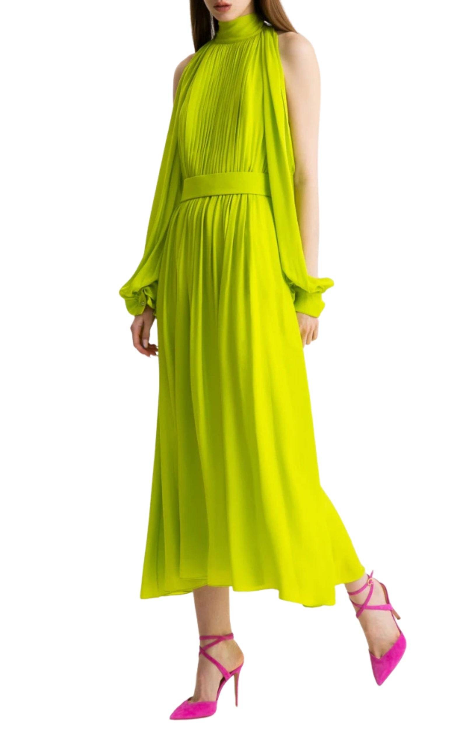 Lime Green Silk Dress - 3