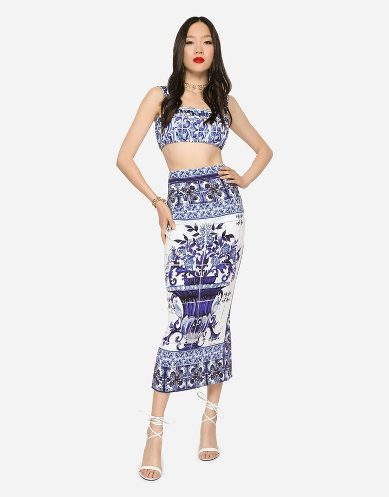 Majolica-print charmeuse calf-length 스커트 1