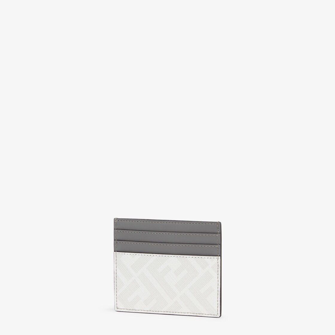 Card holder with six slots and flat central pocket. Made of textured fabric with gray and pearl gray - 2