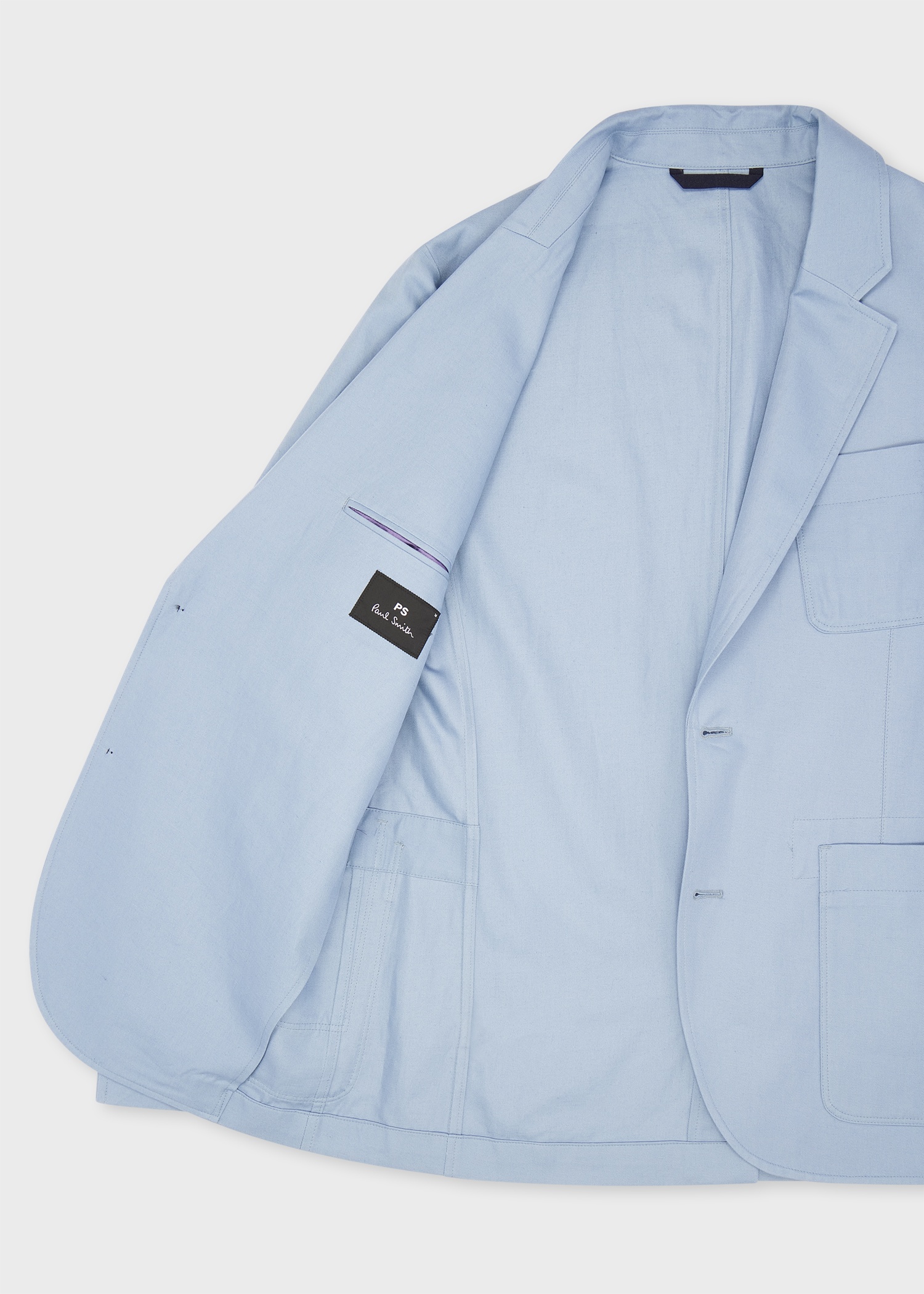 Light Blue Cotton-Linen Twill Patch-Pocket Blazer - 4