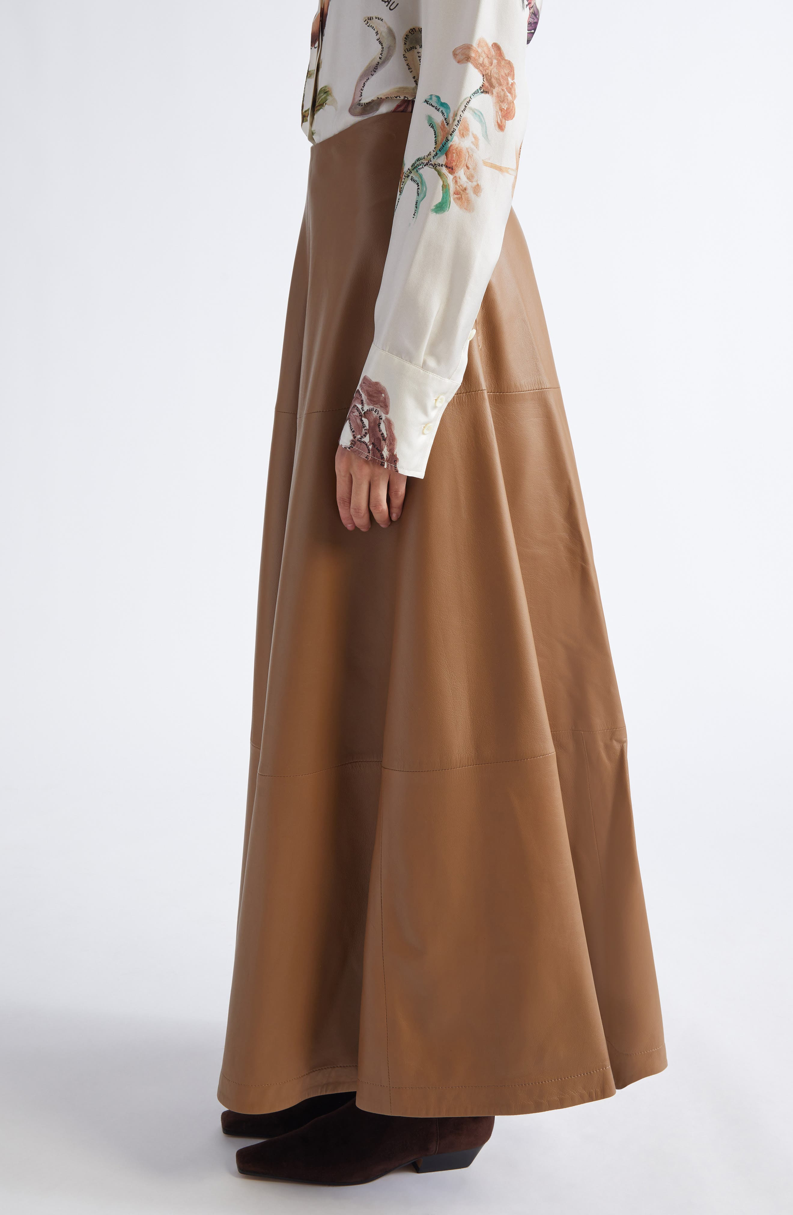 Altuzarra Varda Lambskin A-Line Midi Skirt in Saddle at Nordstrom - 4