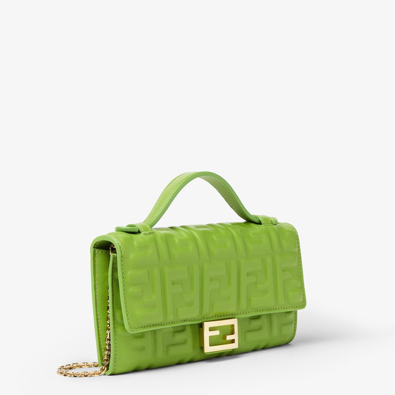 FENDI Baguette Continental Wallet With Chain Forest green nappa leather wallet with FF motif outlook