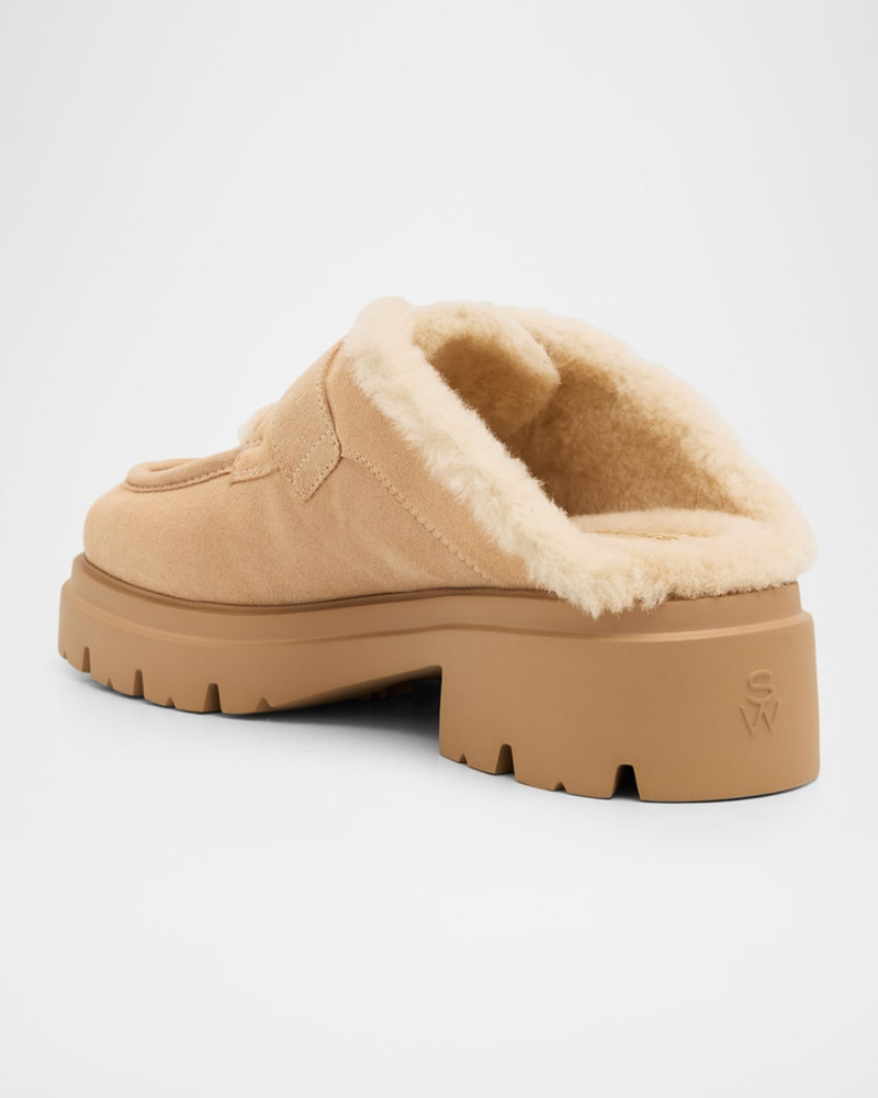 Stuart Weitzman Benni Shearling-Lined Suede Mules outlook