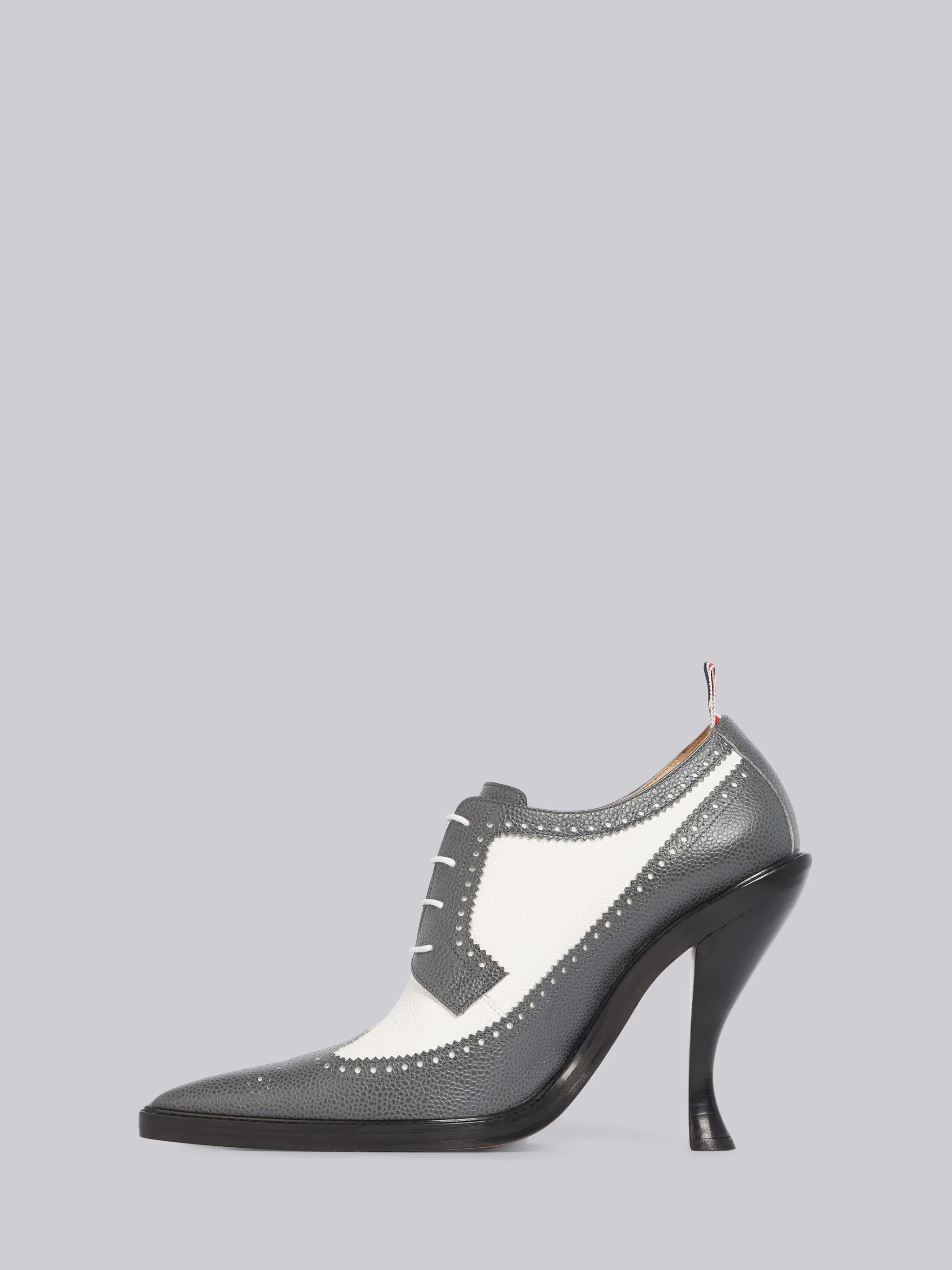 Grey Mix Pebbled Brogue Curved High Heel - 3