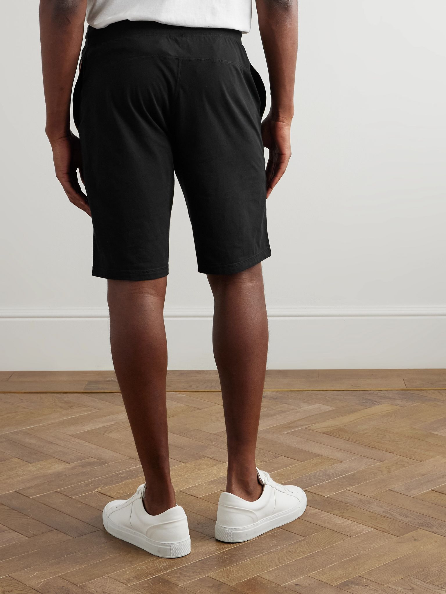 Straight-Leg Logo-Appliquéd Cotton-Jersey Shorts Black - 4