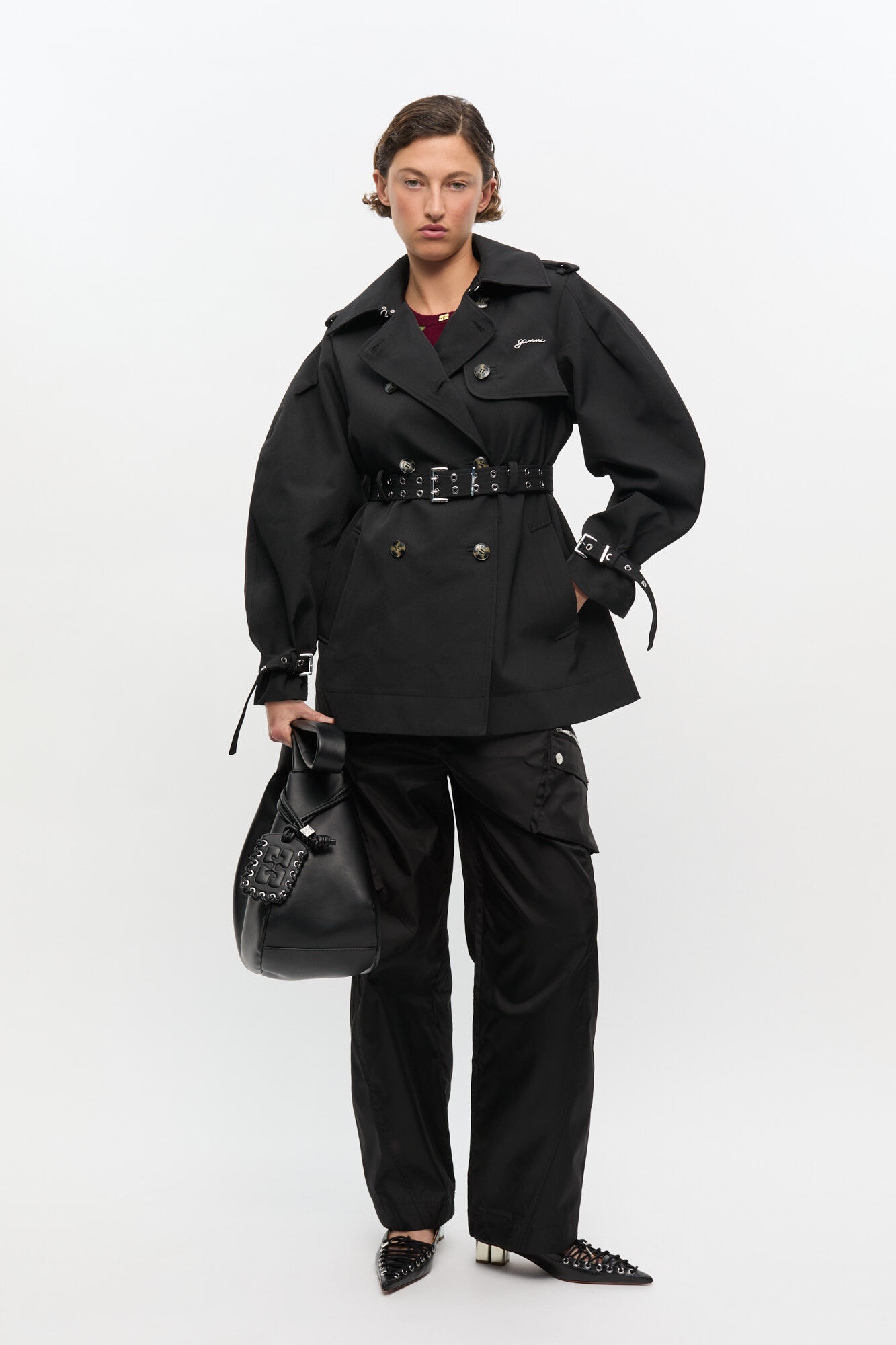 BLACK HEAVY TWILL MIDI TRENCH COAT - 3