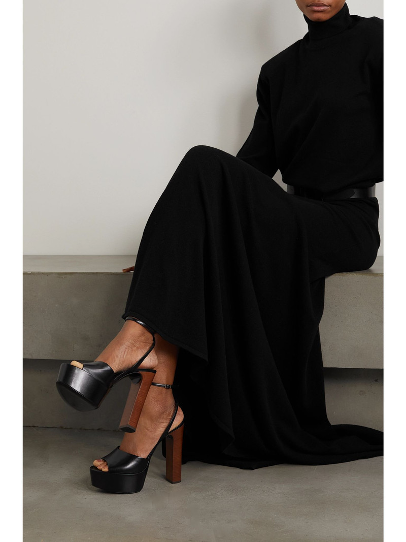 SAINT LAURENT Jodie glossed-leather platform sandals Black outlook