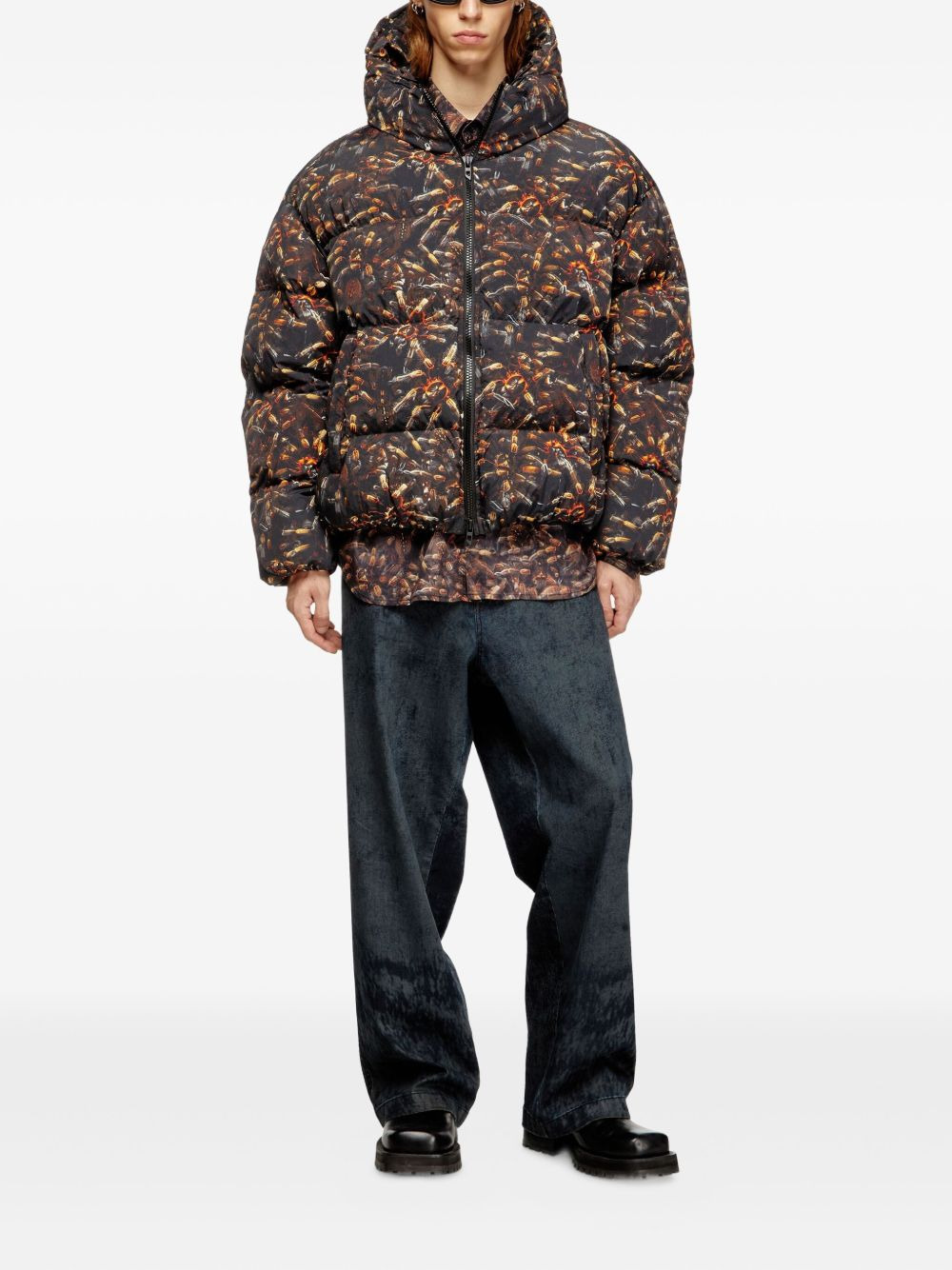 tarantulas-print hooded padded jacket - 2