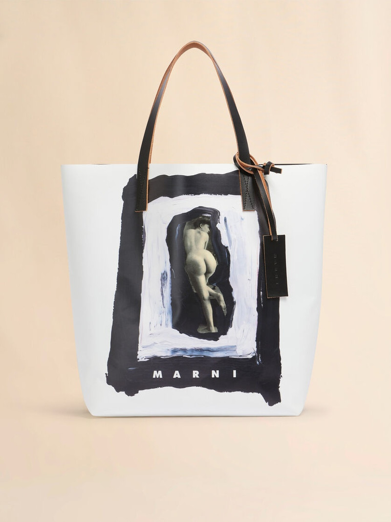 WHITE AND BLACK TRIBECA TOTE WITH NAKED FIGURE PRINT 1