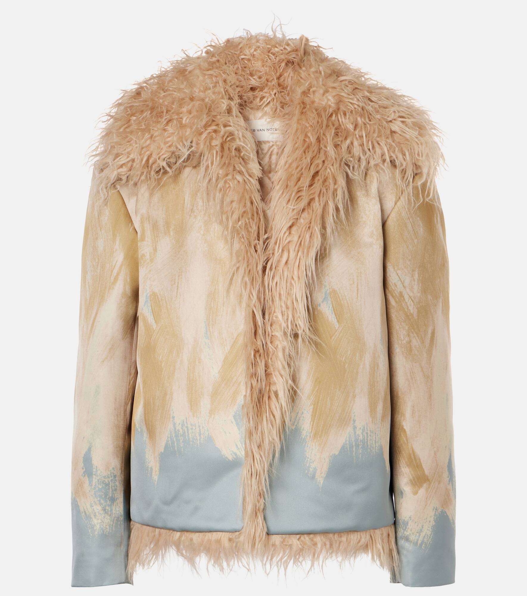 Printed faux fur-trimmed jacket - 1