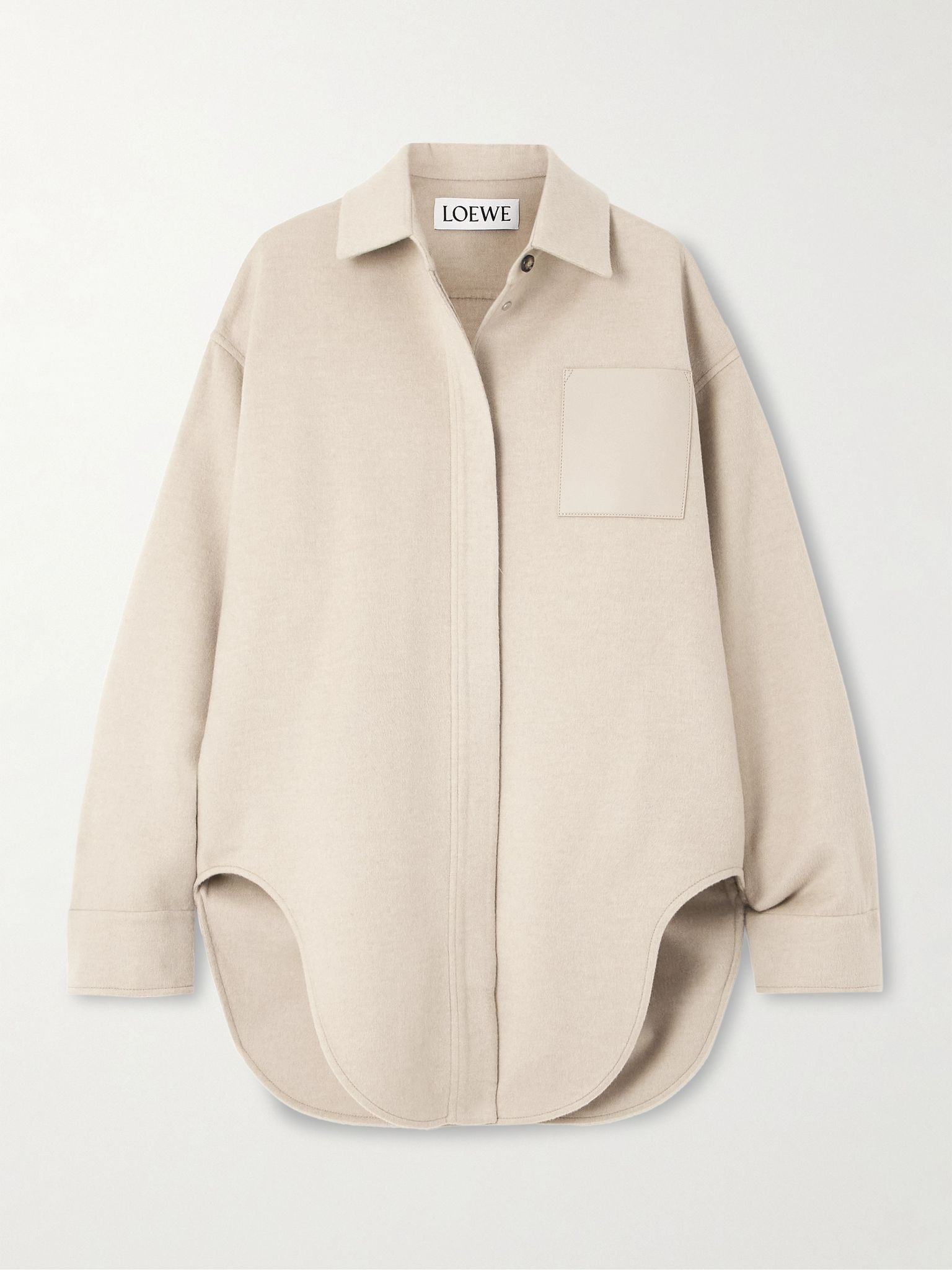 Leather-trimmed wool and cashmere-blend jacket Cream - 1