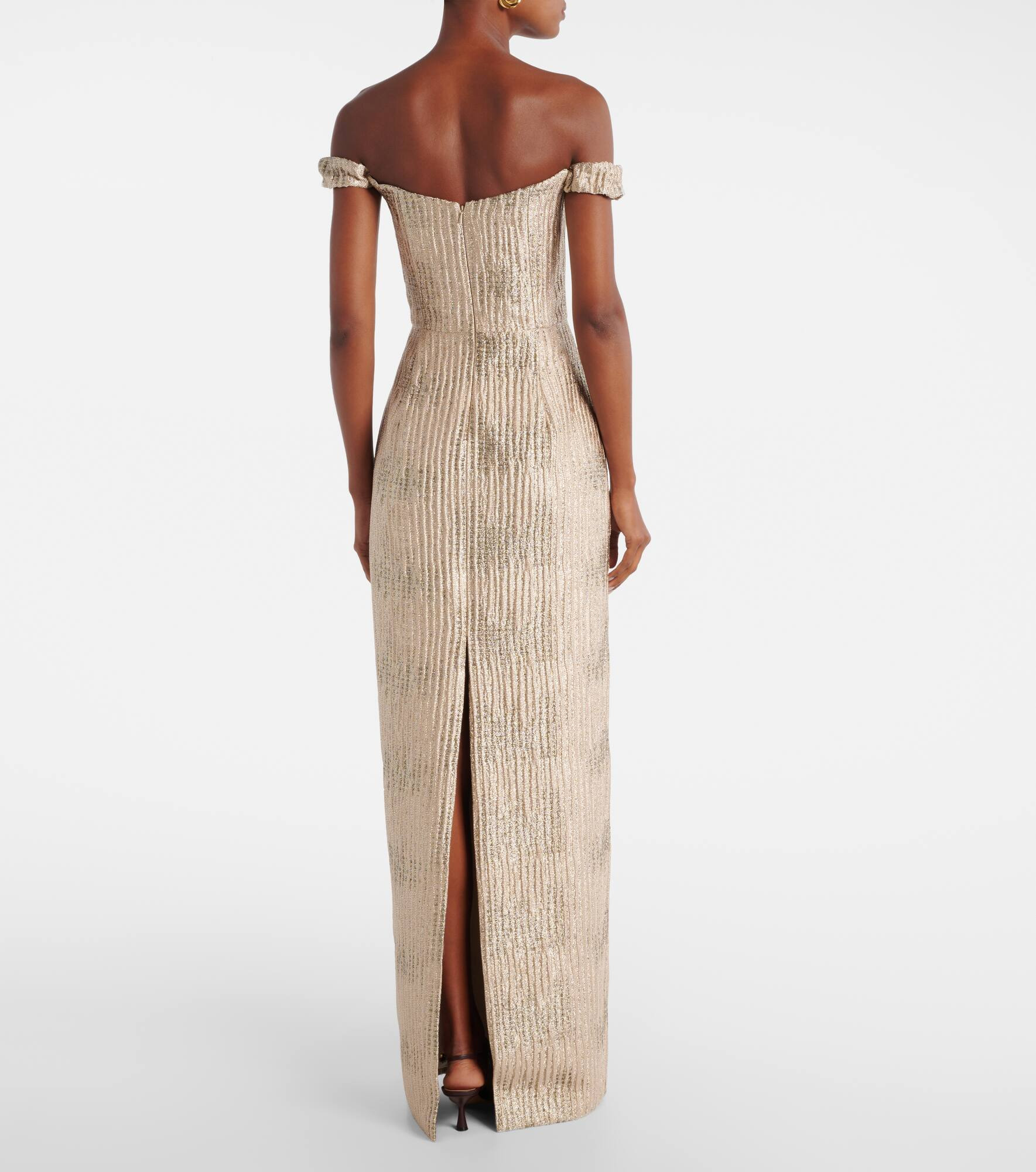 Yolanda off-shoulder brocade gown - 3