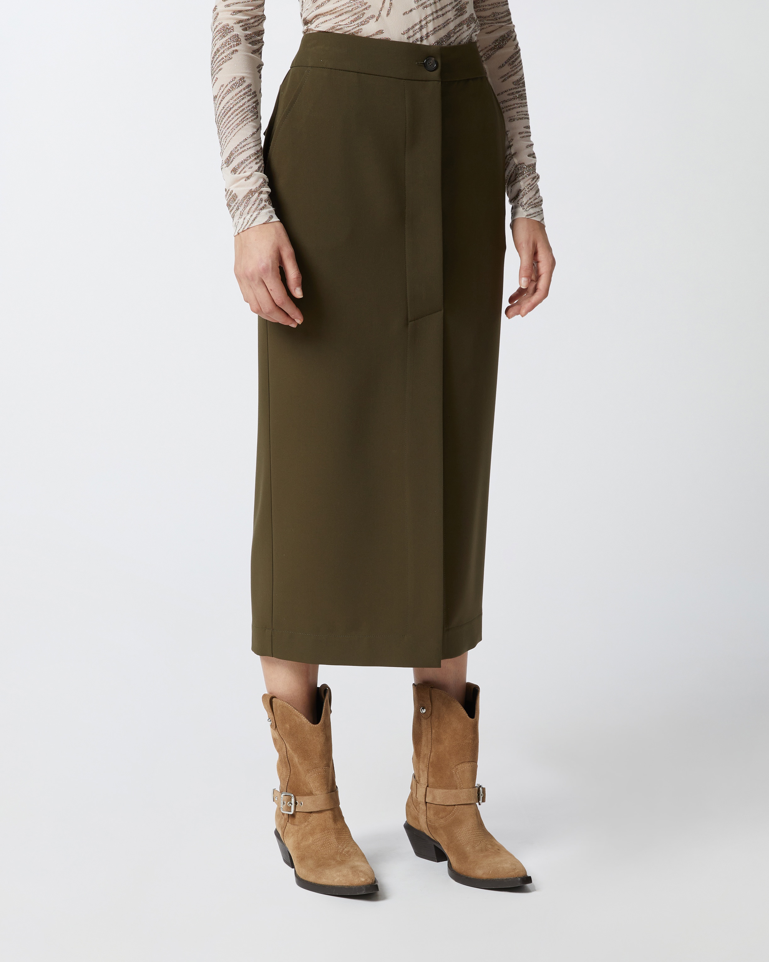 LONG UTILITY SKIRT IN FLUID FABRIC - 3