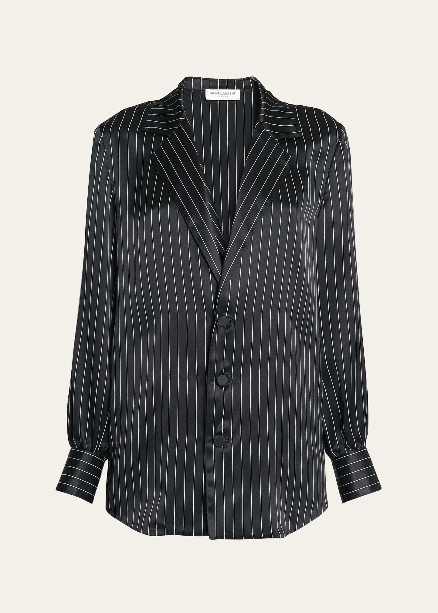 Striped Silk Button-Front Blouse - 1