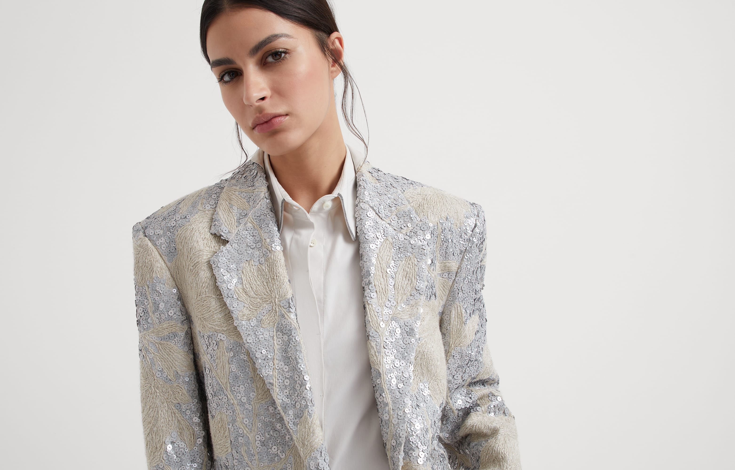 Linen blazer with magnolia embroidery - 6