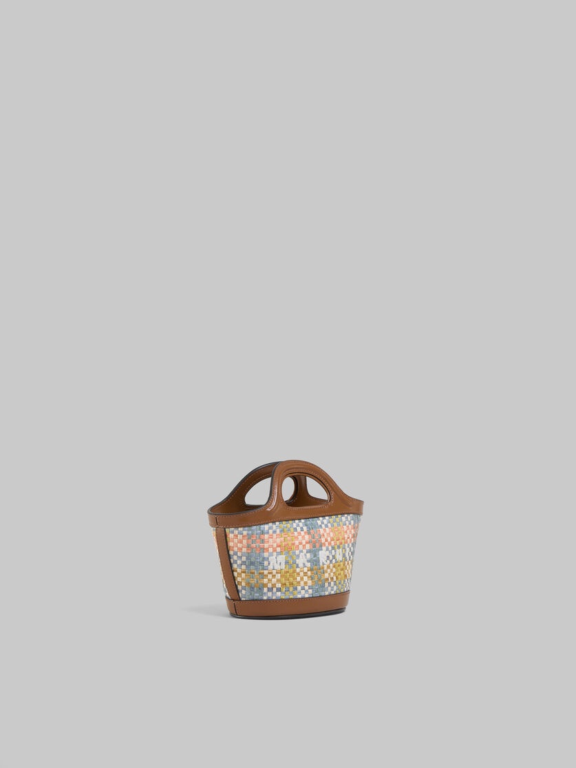 BROWN LEATHER AND RAFFIA-EFFECT FABRIC TROPICALIA MICRO BAG - 6