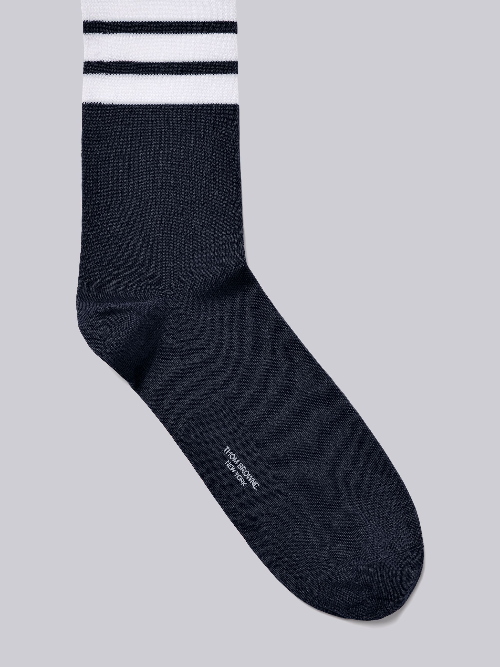 Navy Lightweight Cotton 4-Bar Mid-Calf Socks - 2