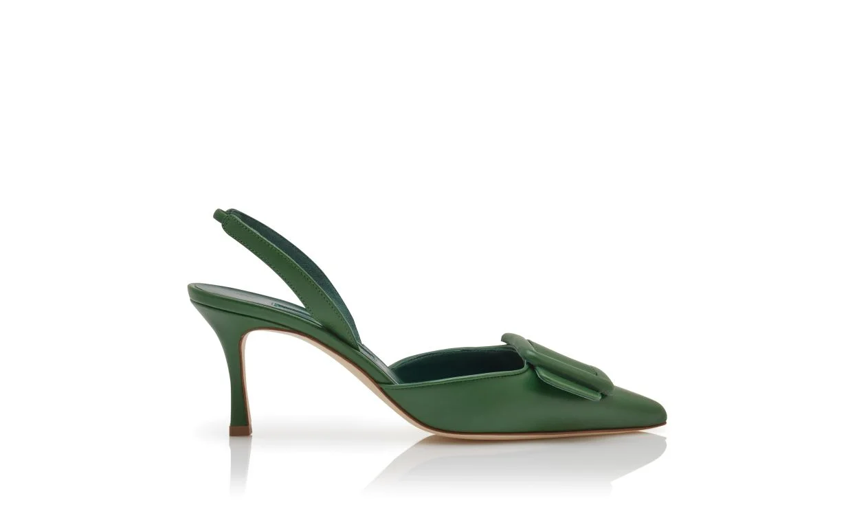 Green Nappa Leather Slingback Pumps - 1