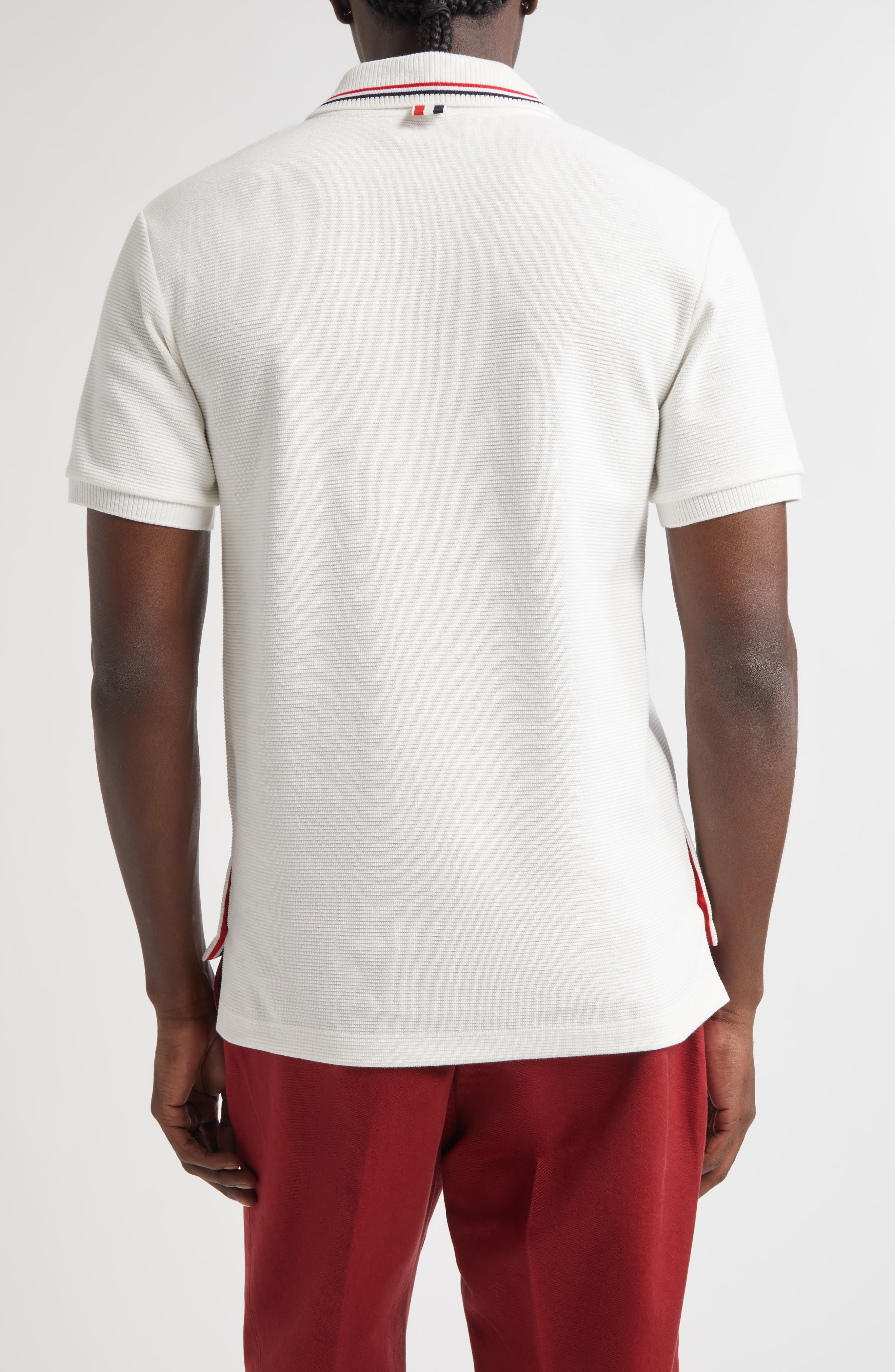 Thom Browne Stripe Trim Waffle Stitch Polo in Natural White at Nordstrom - 2