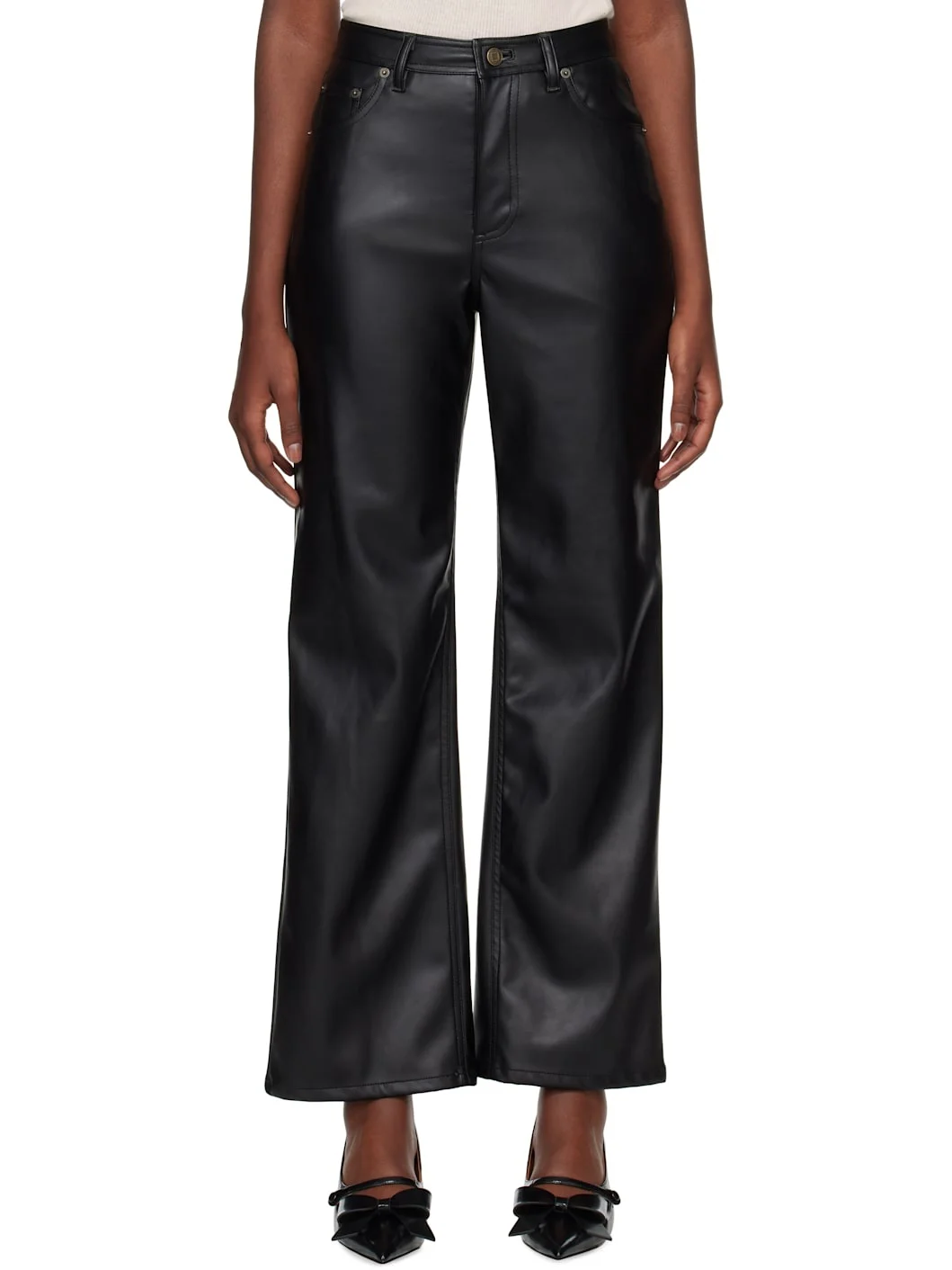 Black Label Wide Fit Faux-Leather Pants - 1