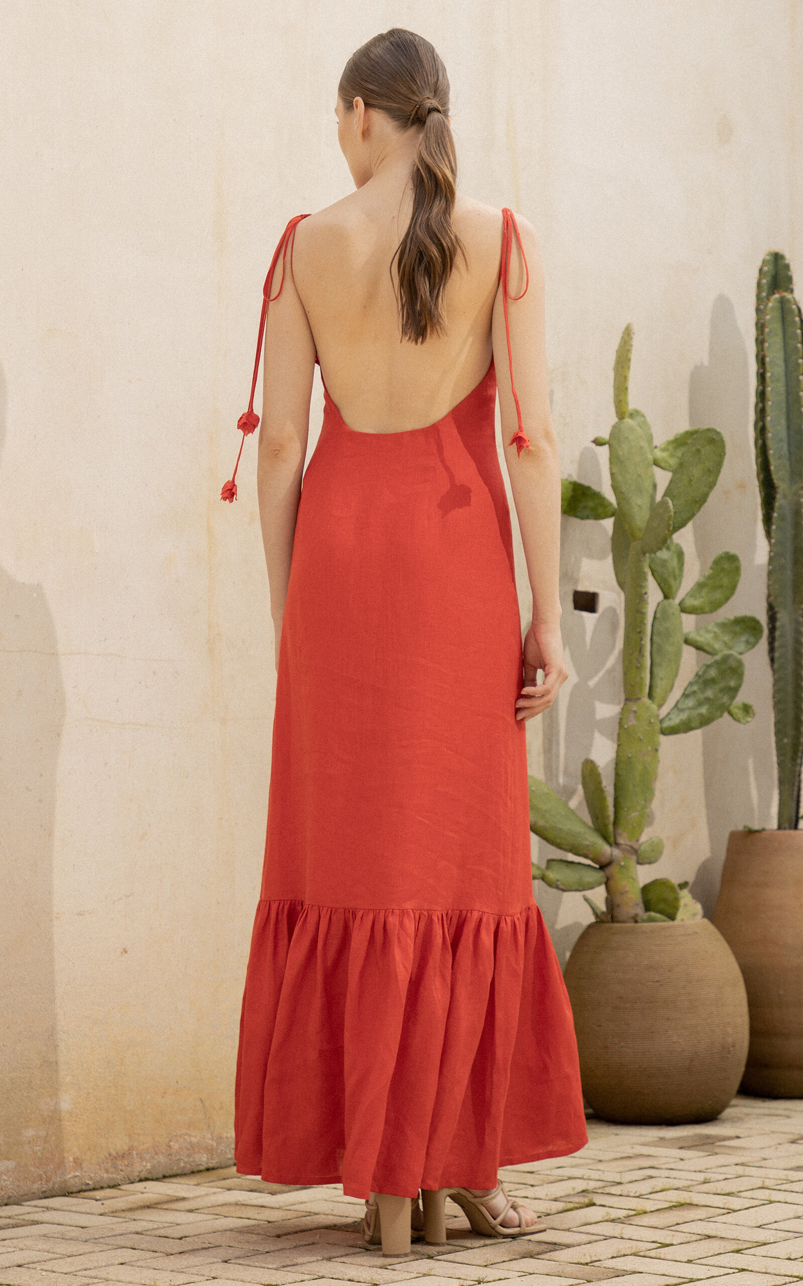 Poema Eterno Embroidered Linen Maxi Dress red - 3