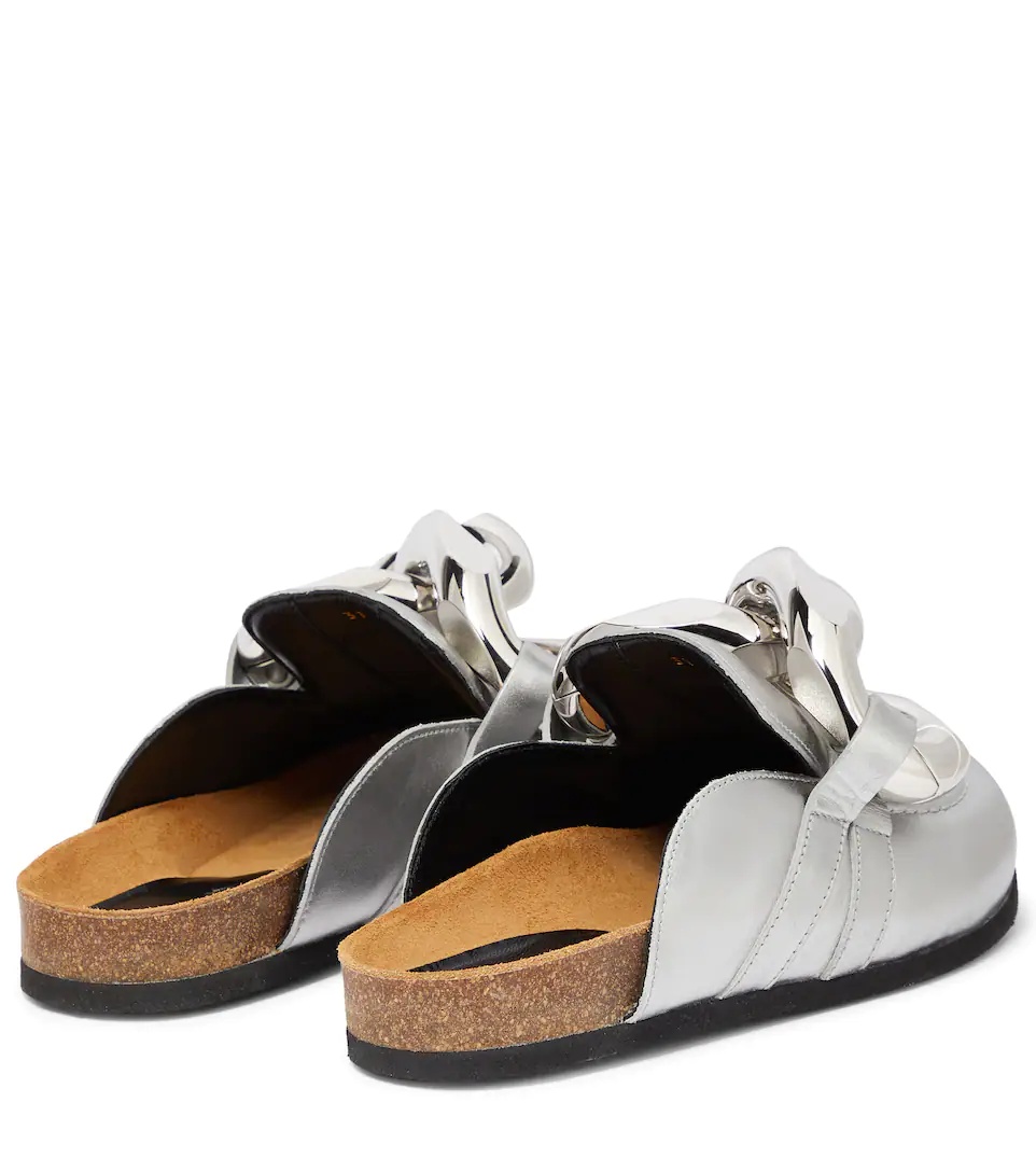 Embellished metallic leather slippers - 3