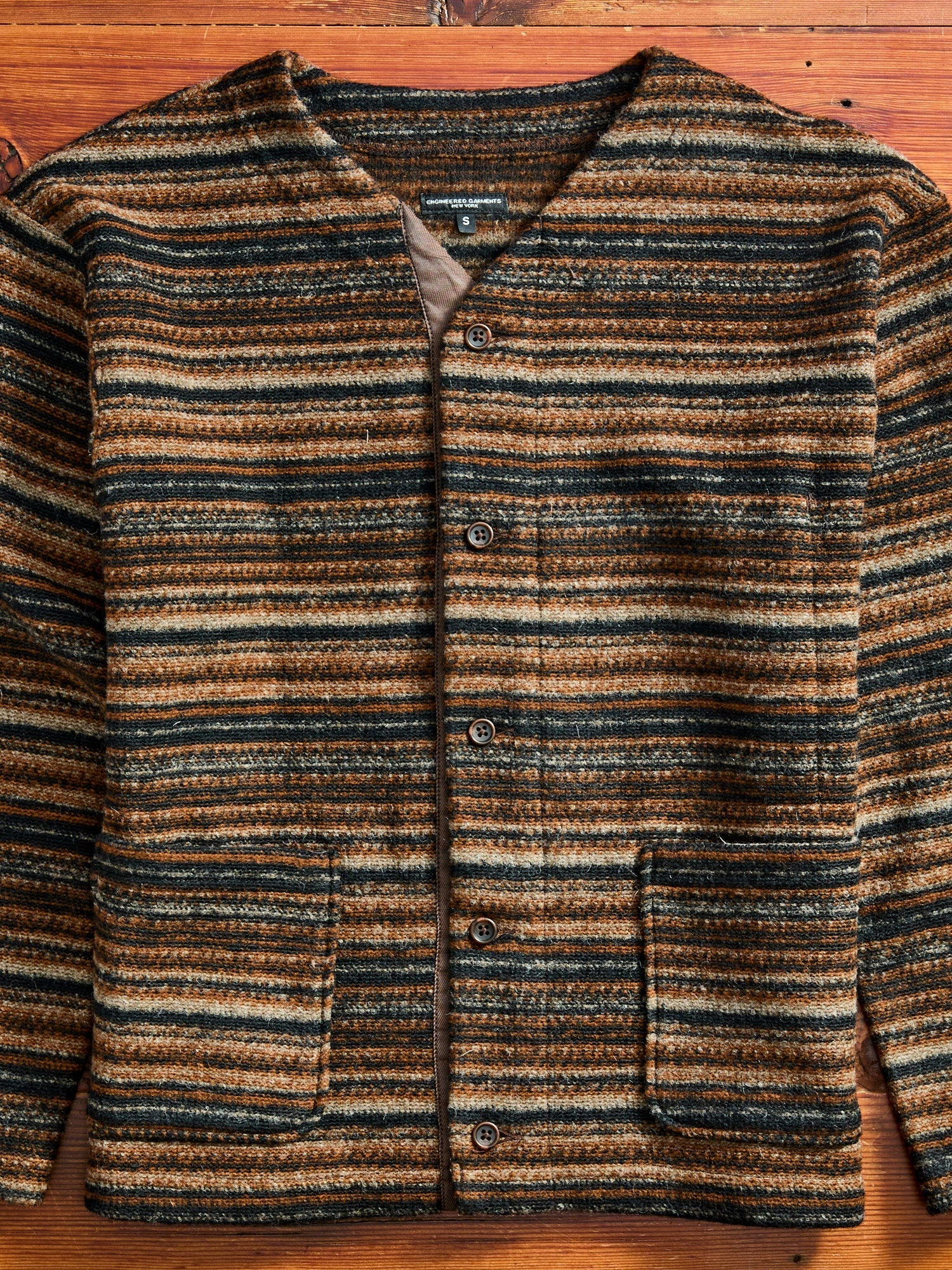 Fair Isle Knit Cardigan Sweater in Brown Stripe - 1