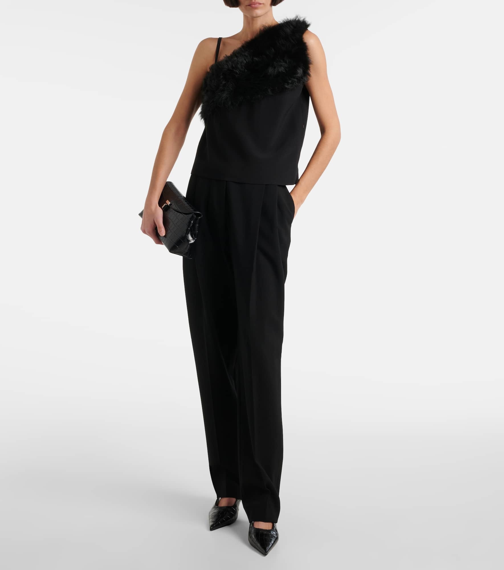 One-shoulder shearling-trimmed top - 2