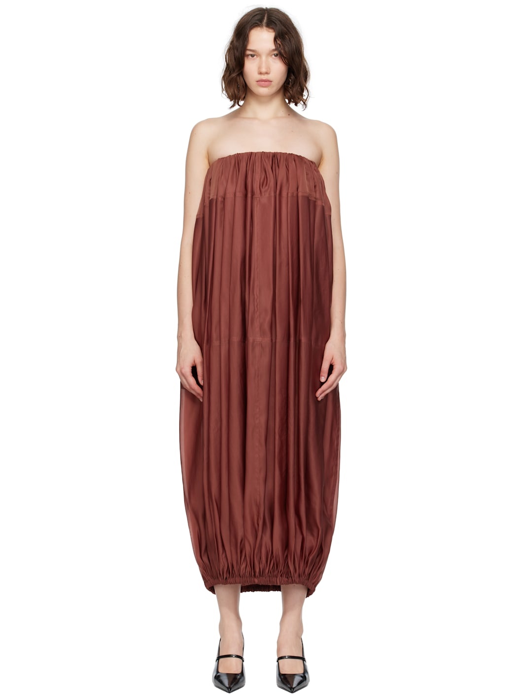 Burgundy Voluminous Bustier Maxi Dress - 1