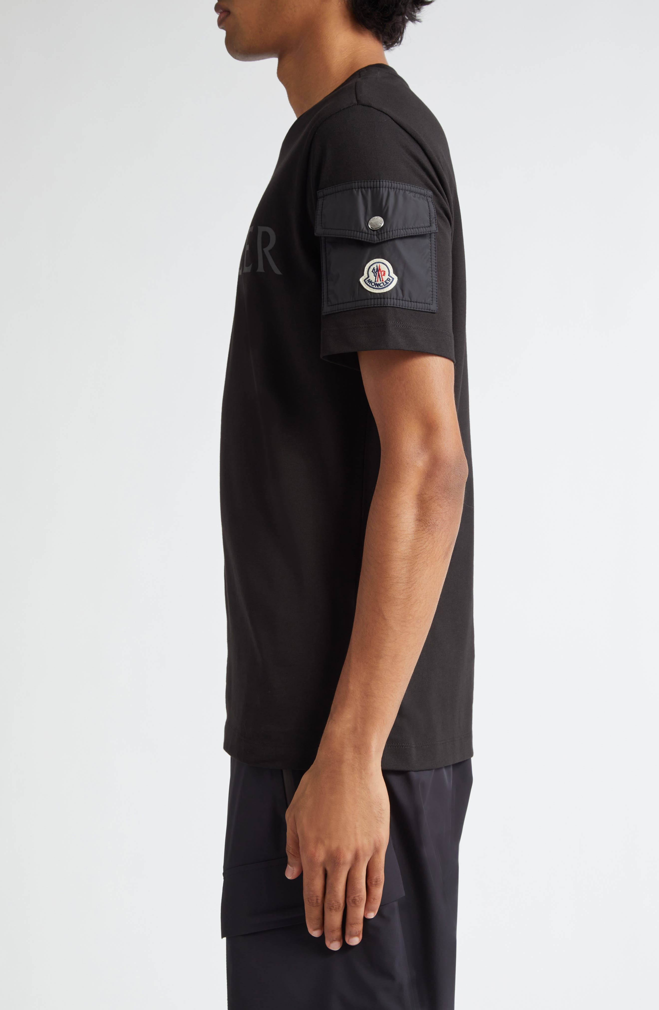 Moncler Logo Pocket Cotton T-Shirt in Black at Nordstrom - 4
