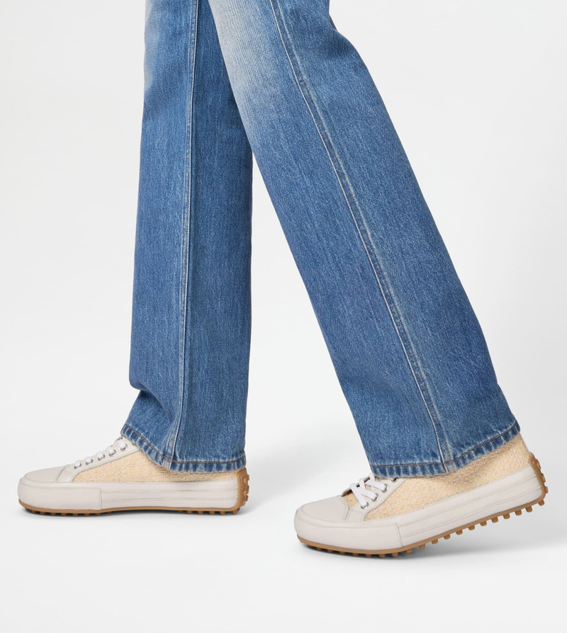 Tod's SNEAKERS IN FABRIC AND LEATHER - WHITE, BEIGE outlook