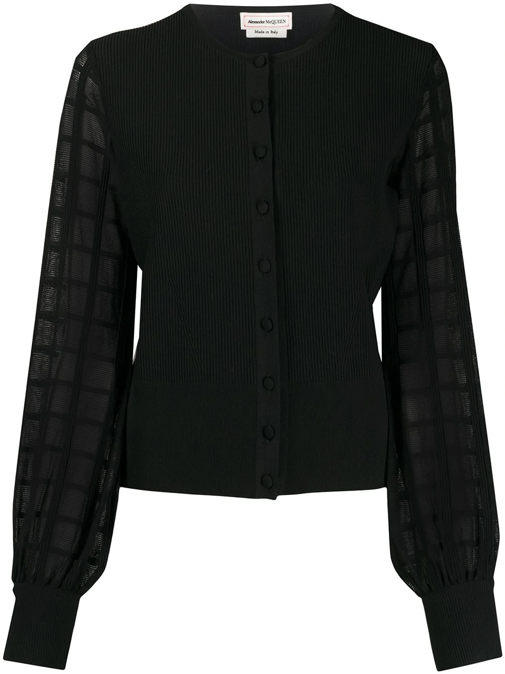 checkered sheer sleeves cardigan - 1