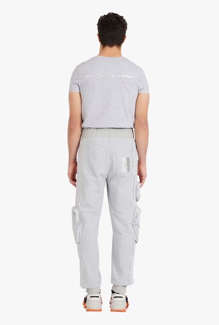 Gray and silvery cotton sweatpants with Balmain logo - 3