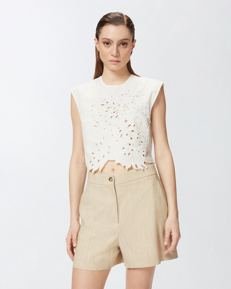 PINKO CROP TOP WITH OPENWORK EMBROIDERY AND CRYSTALS outlook