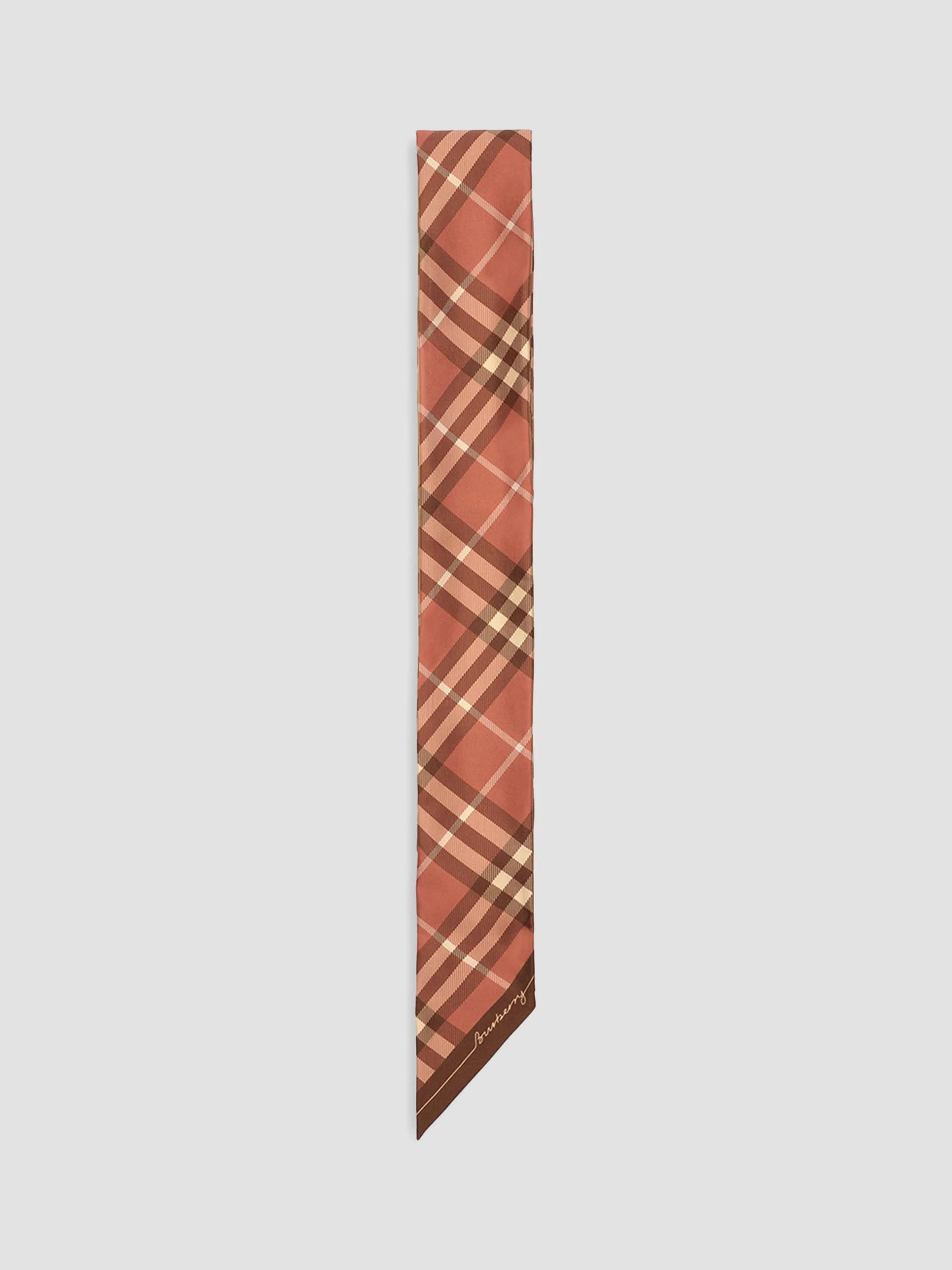 Women's Contrast Check Silk Skinny Scarf - Finch Clay - 1