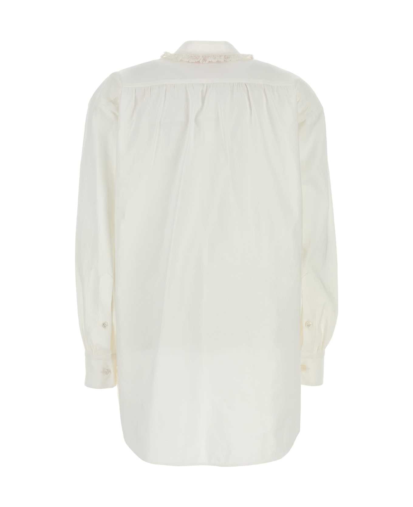 White Cotton Blend Blouse - 2
