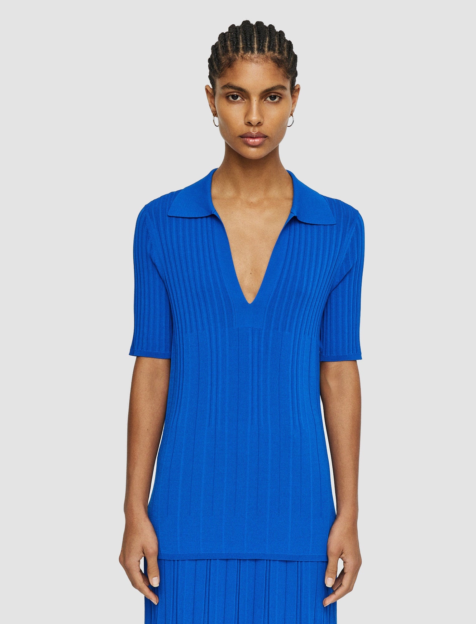 Viscose Ribbed Knitted Polo Top - 2