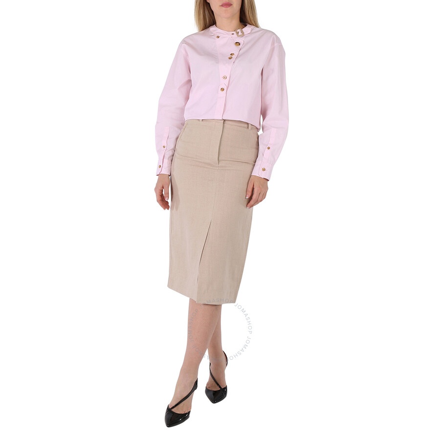 Burberry Ladies Oatmeal Linen Pencil Skirt - 6