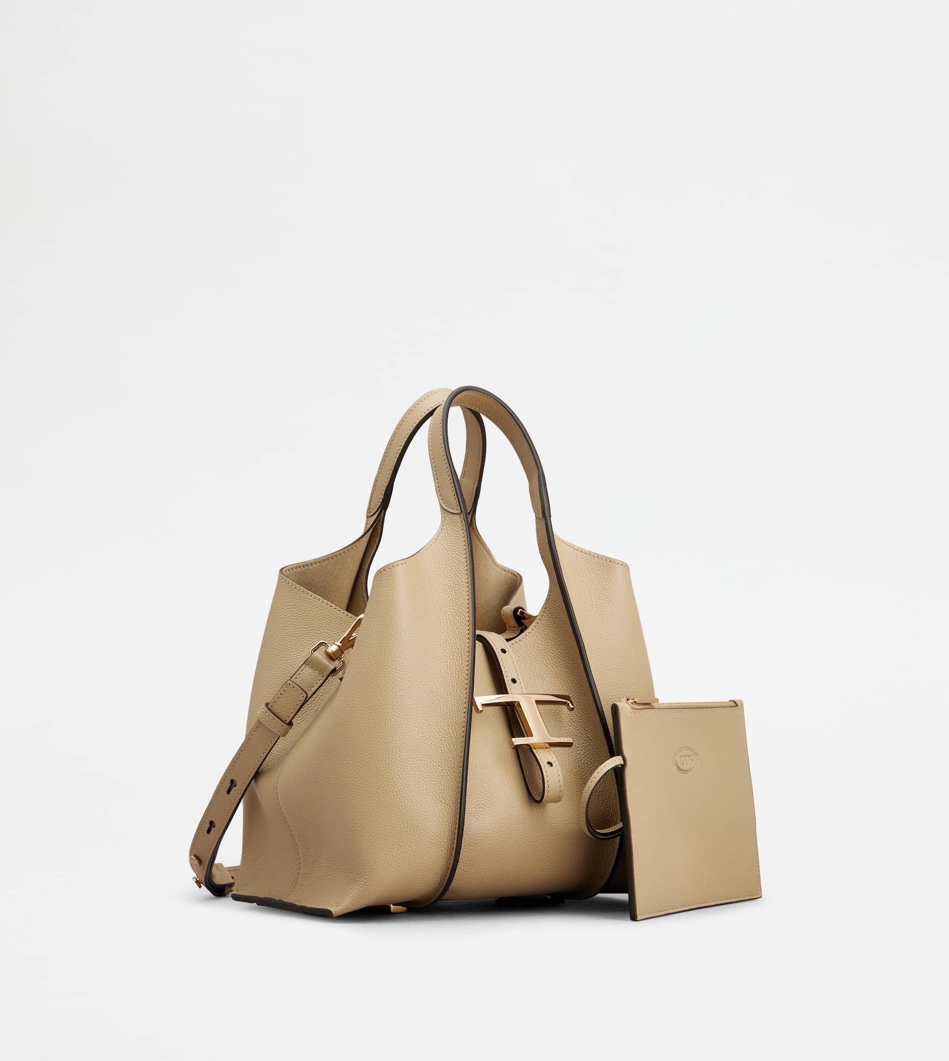 T TIMELESS SHOPPING BAG IN LEATHER MINI - BEIGE - 3