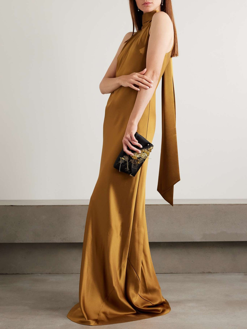 GALVAN Sienna satin halterneck gown Light brown outlook