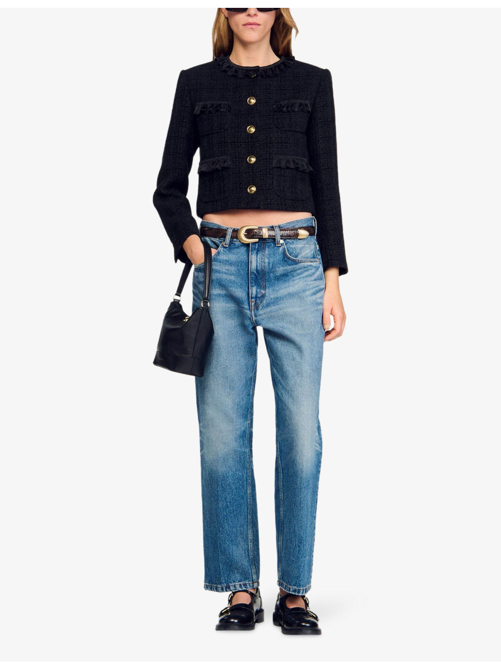 Ruffled-Trim Button-Down Tweed Jacket - 2