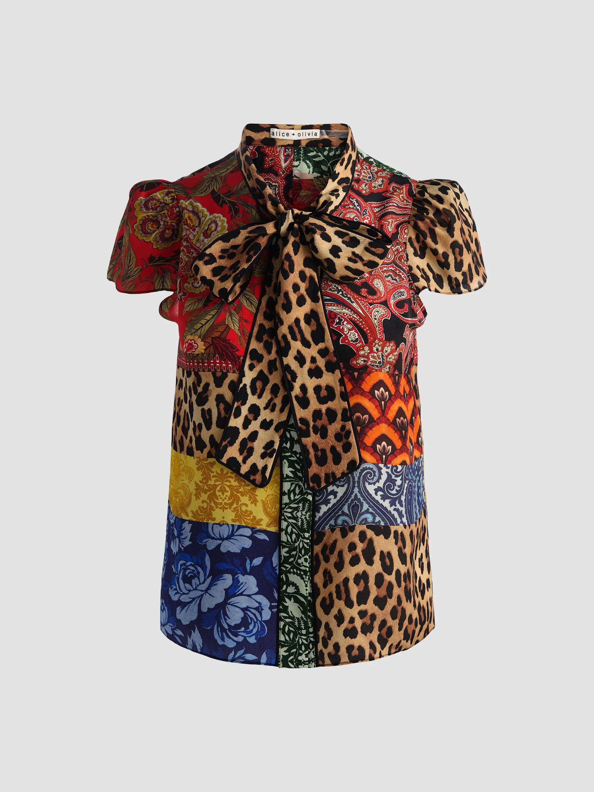 Women's Jeannie Printed Silk Pussy-Bow Shirt - Off The Grid - 1