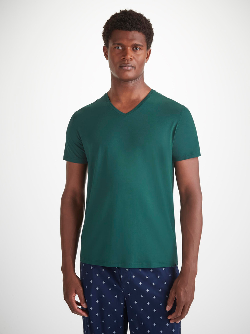 Men's V-Neck T-Shirt Basel Micro Modal Stretch Pine Green 1