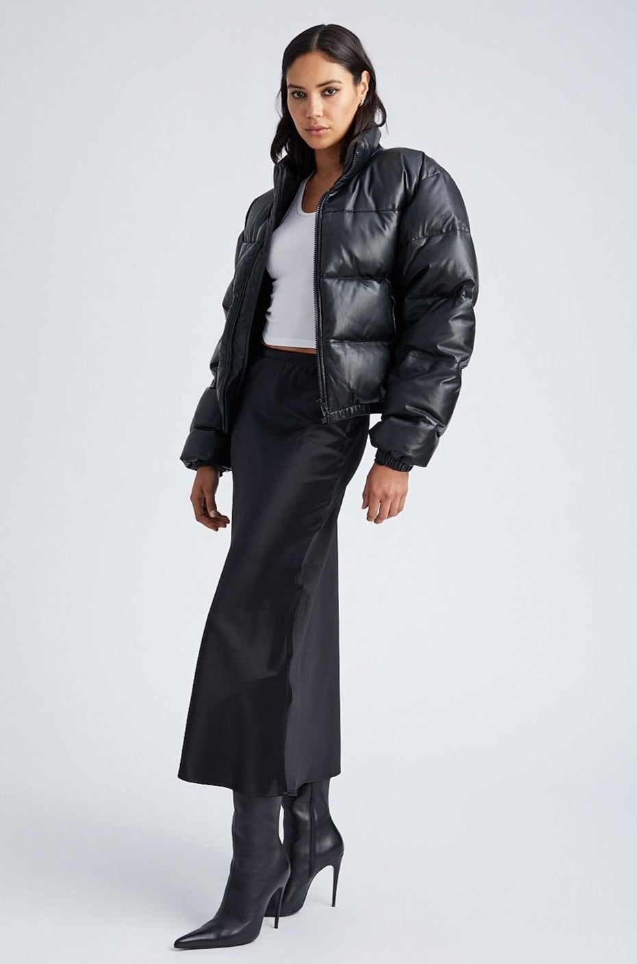 BLACK LEATHER PUFFER - 7